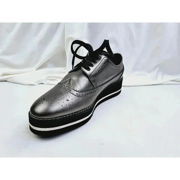 Zara Women's Size 40 (US 9.5-10) Charcoal Gray Wingtip Playform Lace Up Shoes - Picture 1 of 14